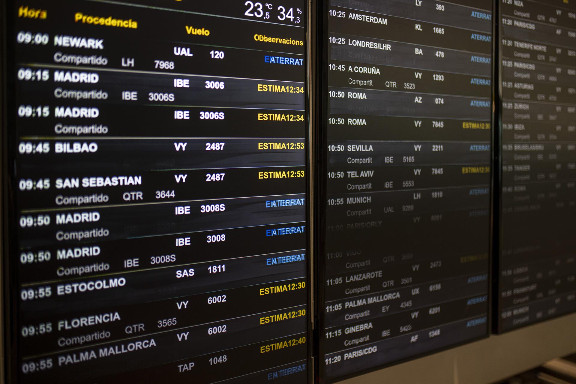 Un panel de idas y llegadas en el aeropuerto de Barcelona, a 4 de noviembre de 2022, en Barcelona, Catalunya (España). - Lorena Sopêna - Europa Press