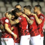 Dani Rodríguez celebra el gol del Mallorca ante el Real Unión.