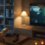 Un hombre mira la televisión en su casa.