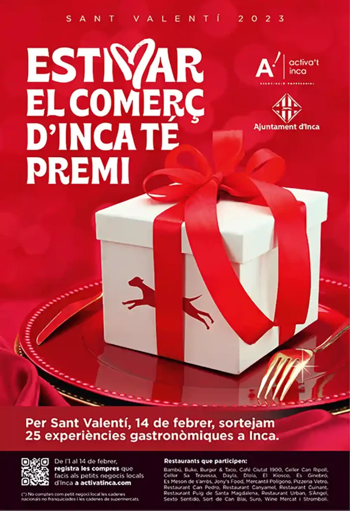 El póster promocional de la campaña de Sant Valentí impulsada por el Ayuntamiento de Inca y la Asociación Activa't Inca. 