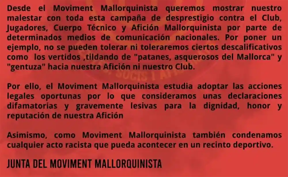 Comunicado del Moviment Mallorquinista.