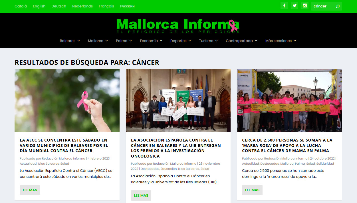 Mallorca Informa ha cambiado por un día el color de su cabecera por un día para conmemorar el Día Mundial Contra el Cáncer.