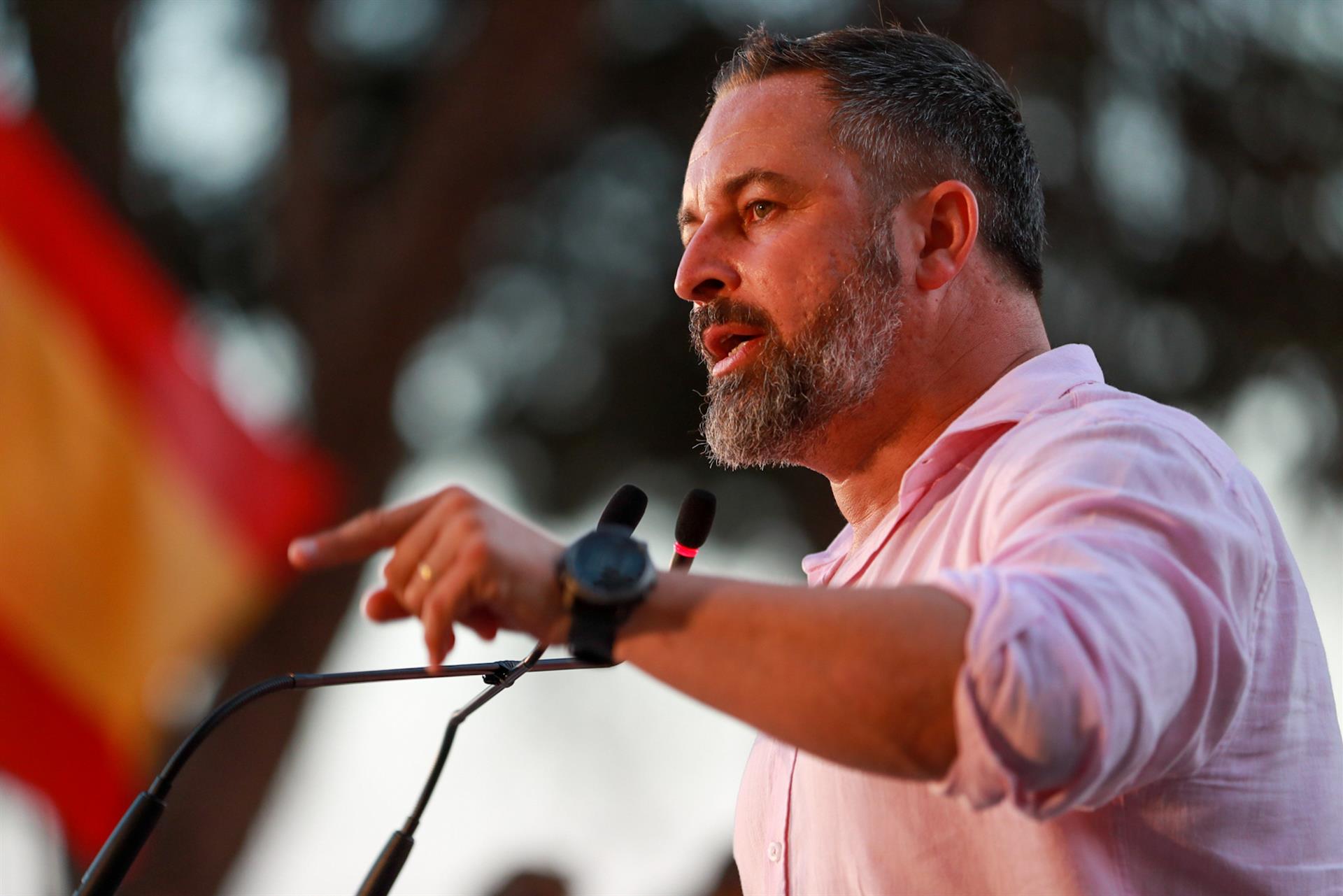 El líder de Vox y candidato a la Presidencia del Gobierno, Santiago Abascal, durante un acto de campaña electoral, a 14 de julio de 2023, en Palma de Mallorca, Mallorca, Islas Baleares (España). - Tomàs Moyà - Europa Press