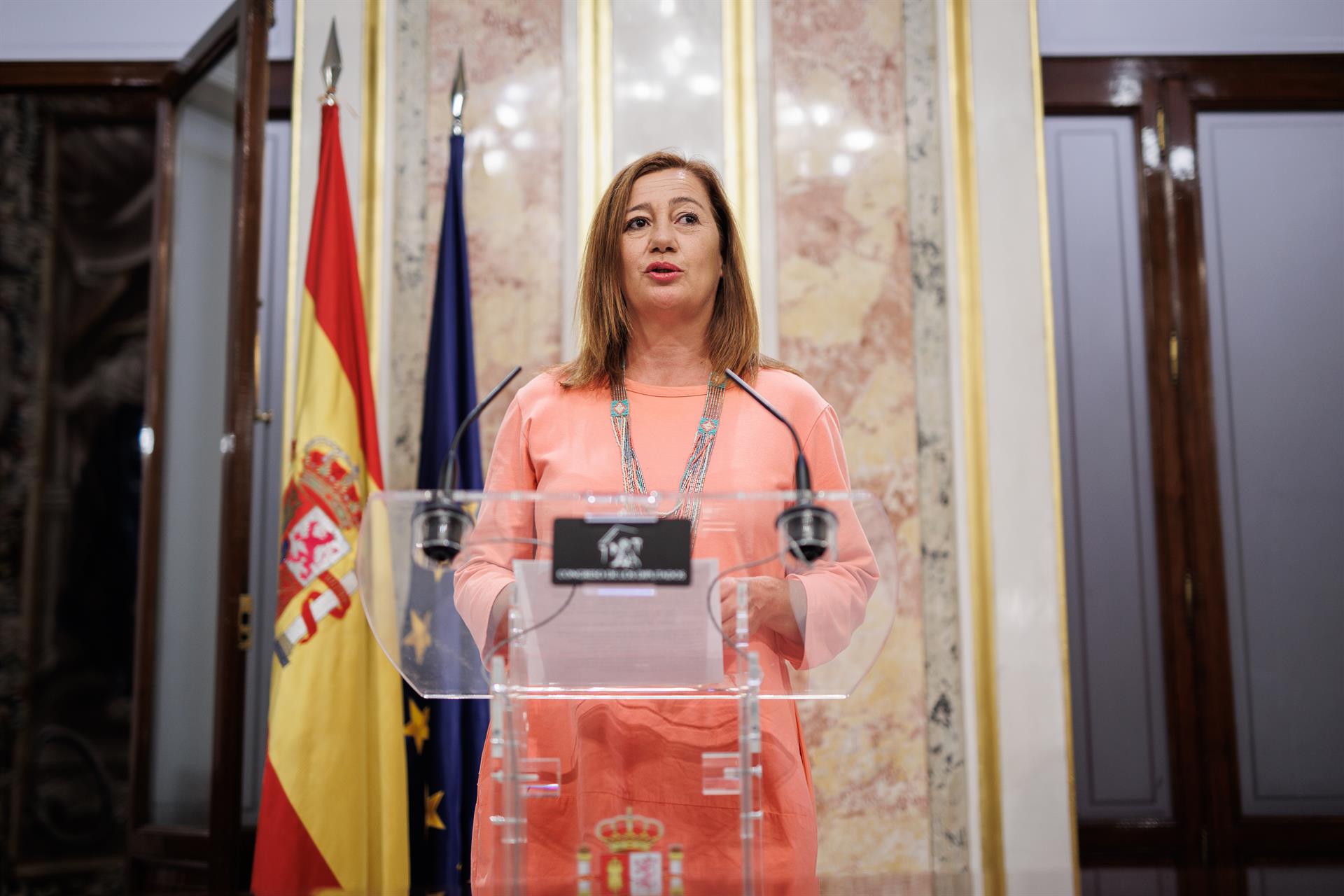 La presidenta del Congreso, Francina Armengol, en una rueda de prensa - Alejandro Martínez Vélez - Europa Press