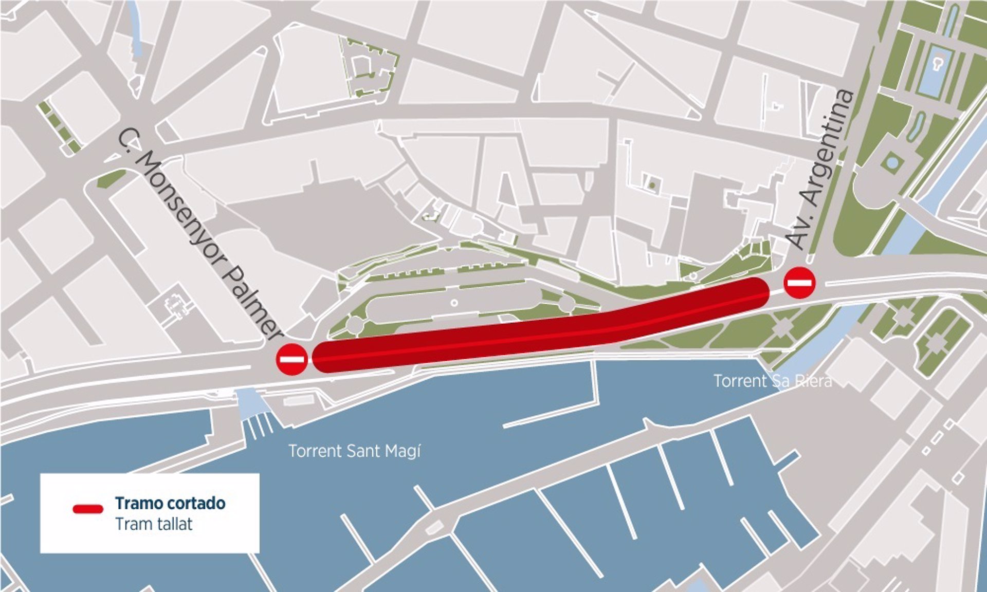 Mapa del corte de circulación previsto este domingo en Paseo Marítimo. - APB