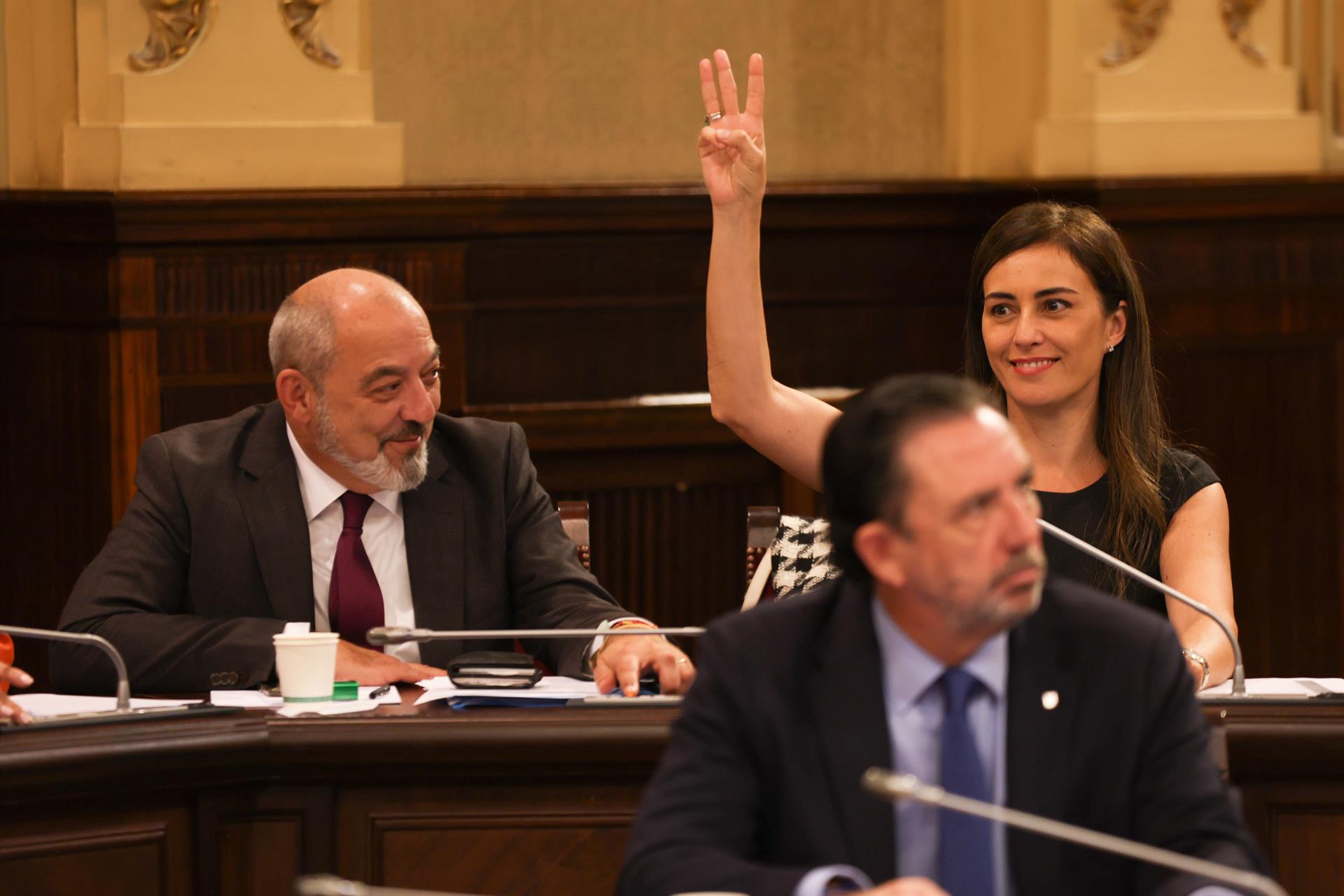 Los diputados de VOX Sergio Rodríguez e Idoia Ribas durante la votación en un pleno del Parlament balear, a 14 de noviembre de 2023. - Tomàs Moyà - Europa Press