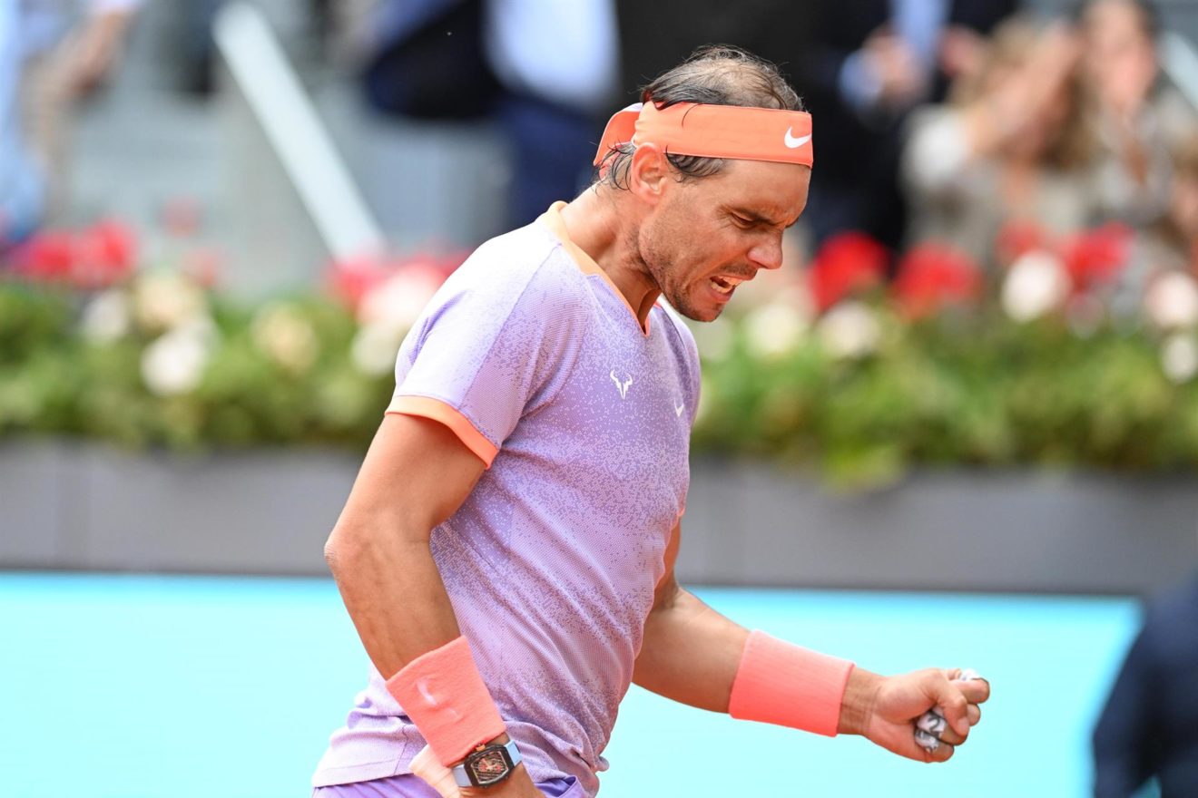 Rafa Nadal celebra un punt en el Mutua Madrid Open 2024 - José Oliva - Europa Press